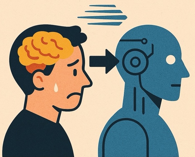 AI Makes You Faster But Dumber - Illustration of human brain vs AI